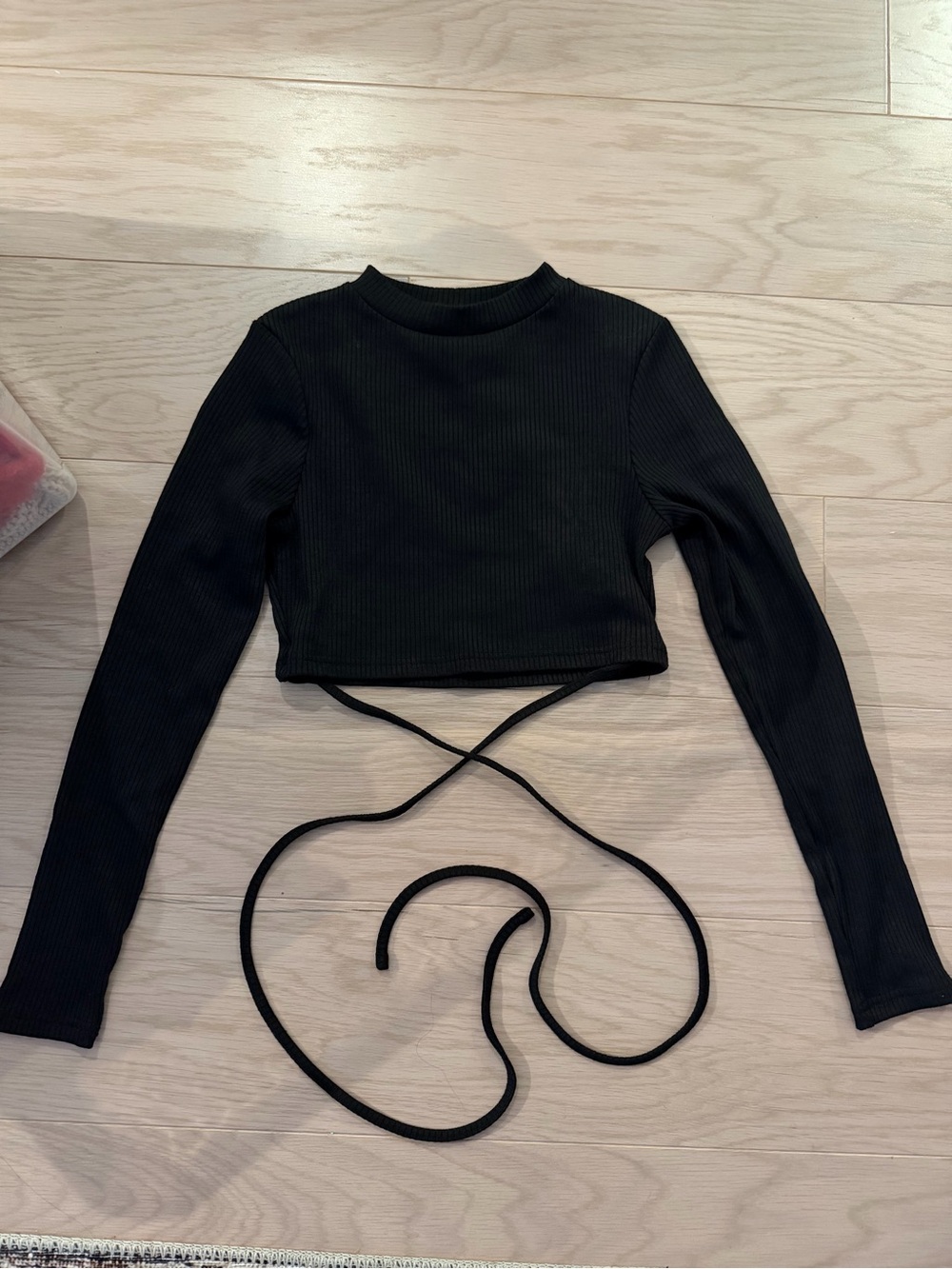 superdown Black Ribbed Long-Sleeve Cropped Wrap Top